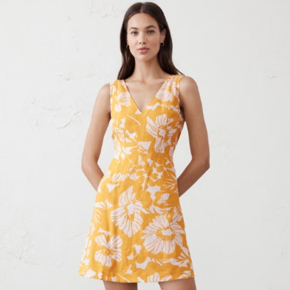 Banana Republic Yellow & White Floral Mini Dress